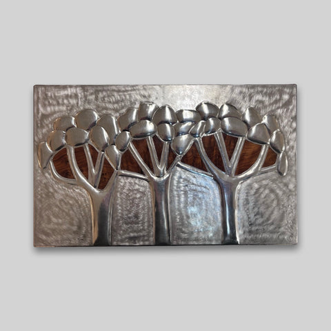 Maria Santos 'Three Blossom Trees 20+2 Section Box' thuya wood and pewter H6xW26xD16cm