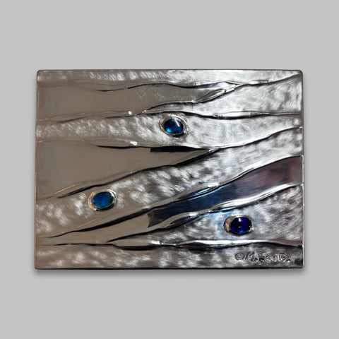 Maria Santos 'Water Drop Card Box' thuya wood and pewter H4xW15xD11cm