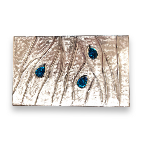 Maria Santos 'Water Drops 20+2 section box’ thuya wood and pewter 26x16x7cm