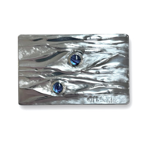 Maria Santos 'Waves 2-Section Box' thuya wood and pewter H3xW9.5xD6cm