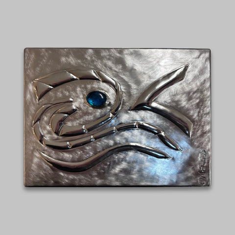 Maria Santos 'Waves Card Box' thuya wood and pewter H4xW15xD11cm
