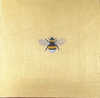 Mariella Baldwin 'Bumble Bee' casein and Dutch metal leaf on panel 15x15cm