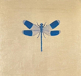 Mariella Baldwin 'Damsel Fly' casein and Dutch metal leaf on panel 15x15cm