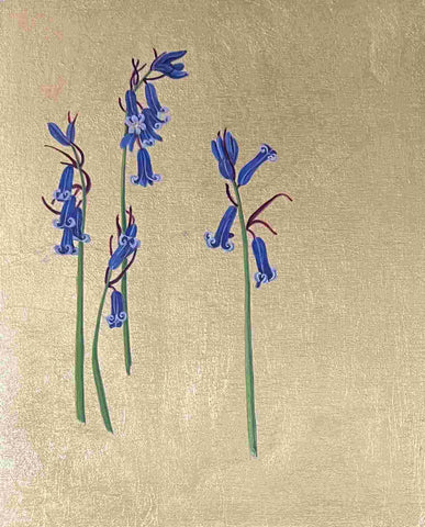 Mariella Baldwin 'English Bluebells' casein and Dutch metal leaf on panel 24x20cm