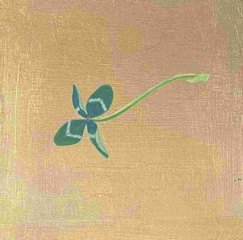 Mariella Baldwin 'Floating Four Leaf Clover' casein and Dutch metal leaf on panel 15x15cm