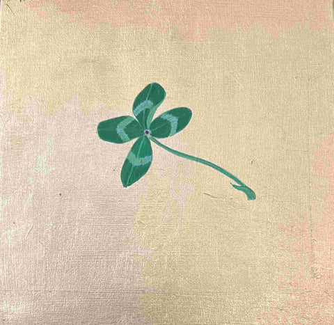 Mariella Baldwin 'Four Leaf Clover' casein and Dutch metal leaf on panel 15x15cm