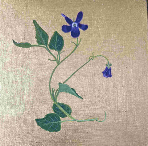 Mariella Baldwin 'Purple Violet' casein and Dutch metal leaf on panel 15x15cm
