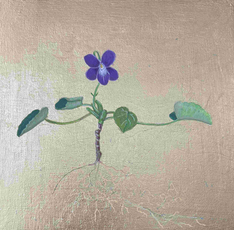 Mariella Baldwin 'Violet' casein and Dutch metal leaf on panel 15x15cm
