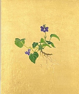 Mariella Baldwin 'Violet With Roots' casein and Dutch metal leaf on panel 24x20cm
