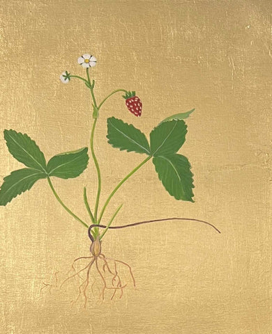 Mariella Baldwin 'Wild Strawberry' casein and Dutch metal leaf on panel 24x20cm