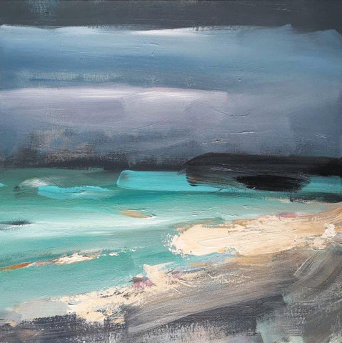 Mary McDonald 'Bay at the back of the Ocean, Iona' mixed media on canvas 51x51cm