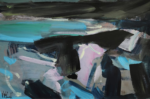 Mary McDonald 'Dusk (Bay at the back of the Ocean, Iona)' acrylic on panel 20x30cm (framed 33x43cm)