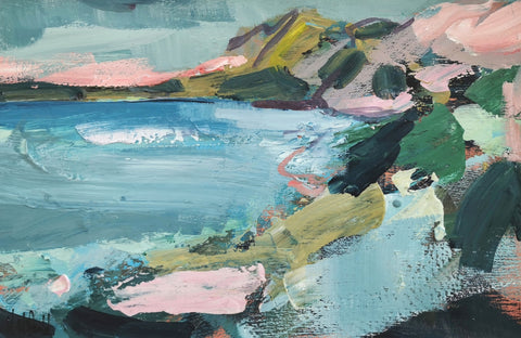 Mary McDonald 'Shoreline, Loch Long' acrylic on panel 20x30cm (framed 43x33cm)