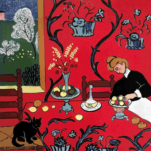 Mychael Barratt 'Matisse's Cat - Harmony in red' screenprint 22x22cm