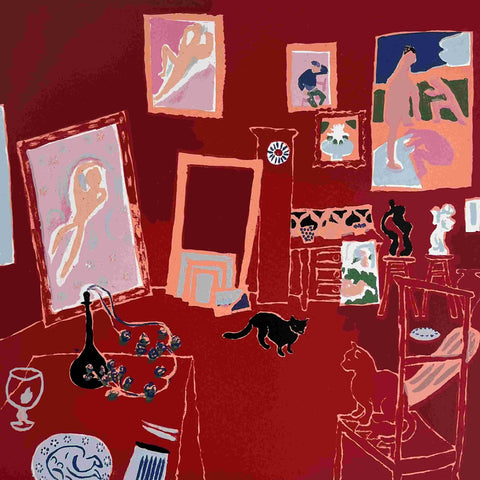 Mychael Barratt 'Matisse's Cat - Red studio' screenprint 22x22cm