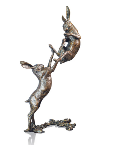 Michael Simpson 'Medium Hares Boxing' bronze H26.5xW13xD9cm