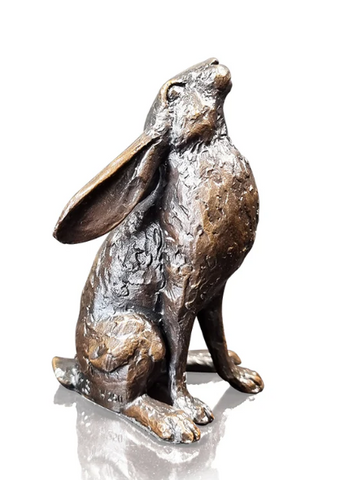 Michael Simpson 'Small Hare Moongazing' bronze H6xW4xD3.6cm