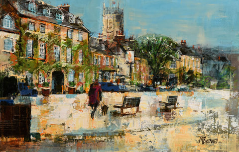 Mike Bernard 'The Bear Hotel, Woodstock' acrylic and collage on board 28x44cm