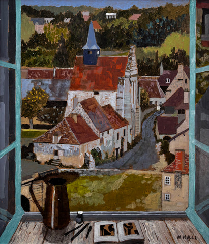 Mike Hall 'Angles-sur-l'Anglin' acrylic on board 34x29cm