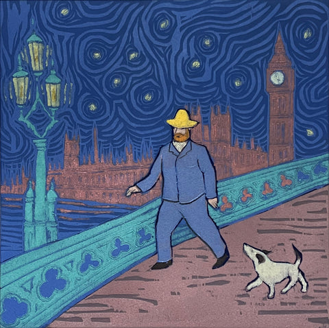 Mychael Barratt 'Once Upon a Time in London - Night' limited edition woodcut 28x28cm