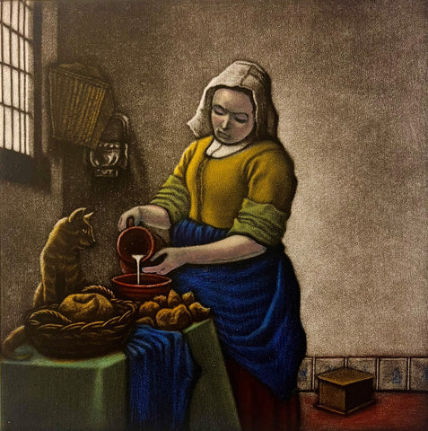 Mychael Barratt 'Vermeer's Cat' mezzotint 22x22cm