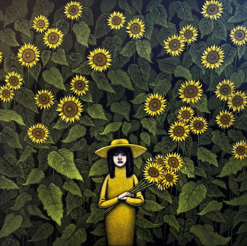 Mychael Barratt 'Yayoi Kusama's garden' mezzotint 45x45cm