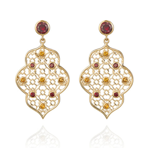 Augustine Jewels 'Gold Filigree Earrings in Garnet & Citrine' sterling silver with yellow gold plate