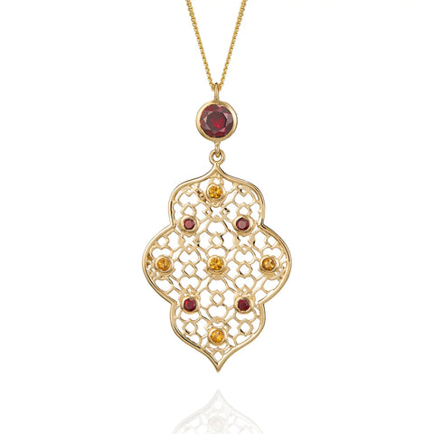 Augustine Jewels 'Gold Filigree Necklace in Garnet & Citrine' sterling silver with yellow gold plate
