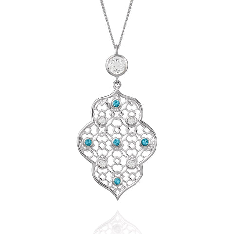 Augustine Jewels 'Sterling Silver Filigree Necklace in White Topaz & Blue Topaz