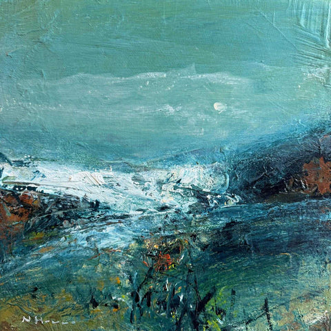 Nael Hanna 'Blue Utopia' mixed media on canvas 30x30cm