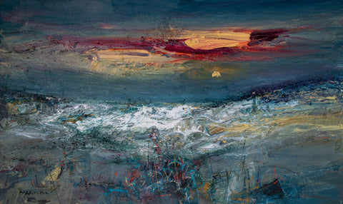 Nael Hanna 'Dog Walking' mixed media on board 64x105cm