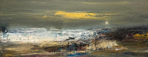 Nael Hanna 'Hazy Moon over Carnoustie' mixed media on canvas 40x100cm