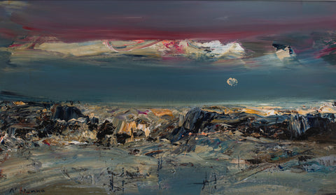 Nael Hanna 'Over Carnoustie Wall' mixed media on board 30x70cm
