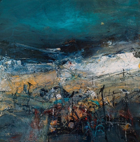 Nael Hanna 'Road to Scotland' mixed media on board 58x58cm