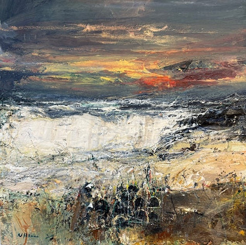 Nael Hanna 'Sunset Creels East Haven' mixed media on board 60x60cm