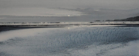 Naomi Tydeman 'Sunrise, Monkstone Point' watercolour and gold leaf 23x51cm
