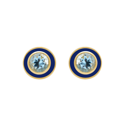 Augustine Jewels 'Sky Blue Topaz with Navy Enamel Stud Earrings' silver with yellow gold vermeil