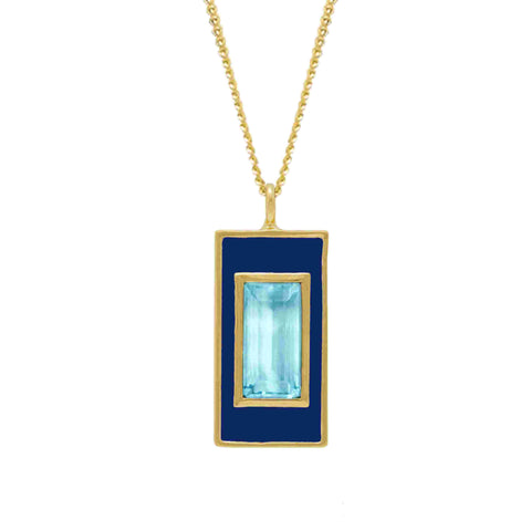 Augustine Jewels 'Sky Blue Topaz and Navy Enamel Drop Necklace' silver with yellow gold vermeil