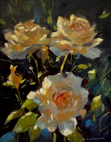 Nigel Fletcher ‘Roses in Sunlight’ oil on panel 25x20cm (38x33cm framed)