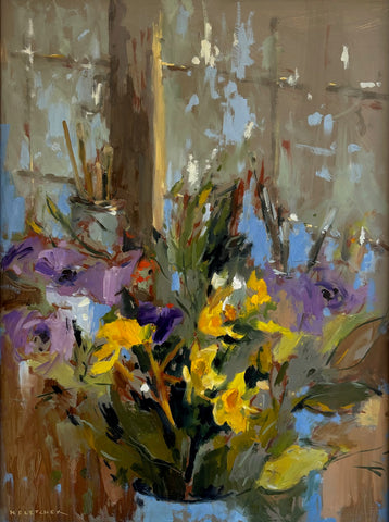 Nigel Fletcher ‘Tête-à-tête, Beside the Window’ oil on panel 39x29cm (45x35cm framed)