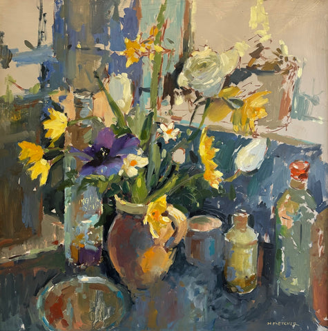 Nigel Fletcher ‘The Kitchen Corner’ oil on panel 39x39cm (45x45cm)