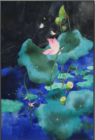 Ong Jian Yang - Lotus Series 'When It Starts to Bloom' 56x38cm watercolour