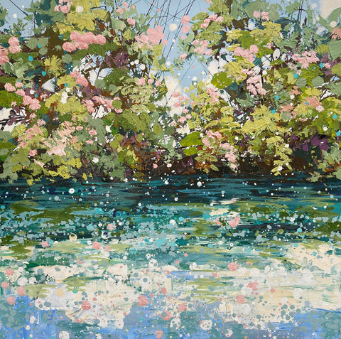Paul Treasure 'Cloudy River' acrylic on canvas 100x100cm