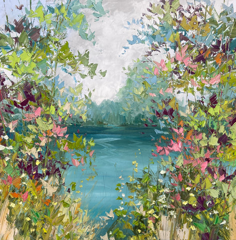 Paul Treasure 'Willowherb' oil on canvas 100x100cm