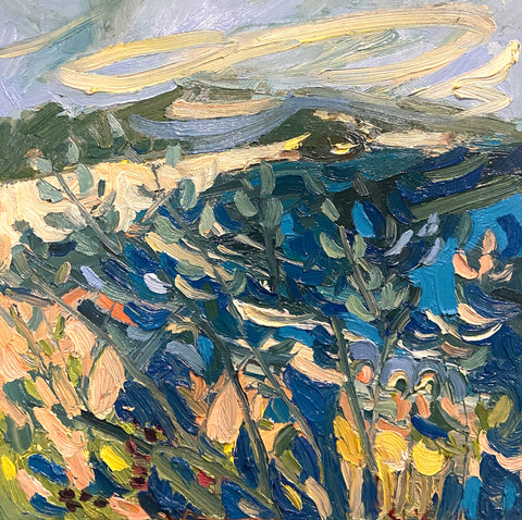 Paul Wadsworth 'Picking Blackberries by the Sea' oil on canvas 60x60cm