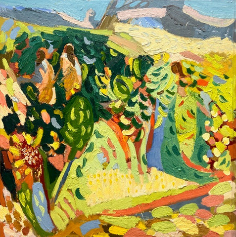 Paul Wadsworth 'Tea pickers in Kerala' oil on canvas 120x120cm