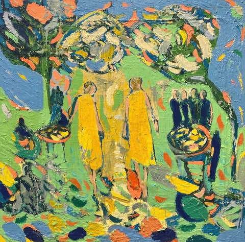 Paul Wadsworth 'Yellow Dresses' oil on canvas 120x120cm