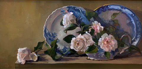 Penny German 'A Letter to America' oil on panel 30x60cm