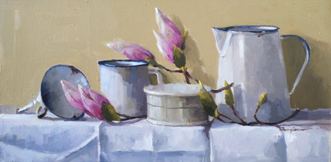 Penny German 'Finding My Stream' oil on panel 20x40cm