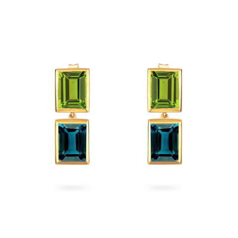 Augustine Jewels 'Peridot and Teal Topaz Two Drop Earrings' silver with yellow gold vermeil